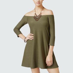 NWOT PLANETGOLD Olive Green Off Shoulder Dress